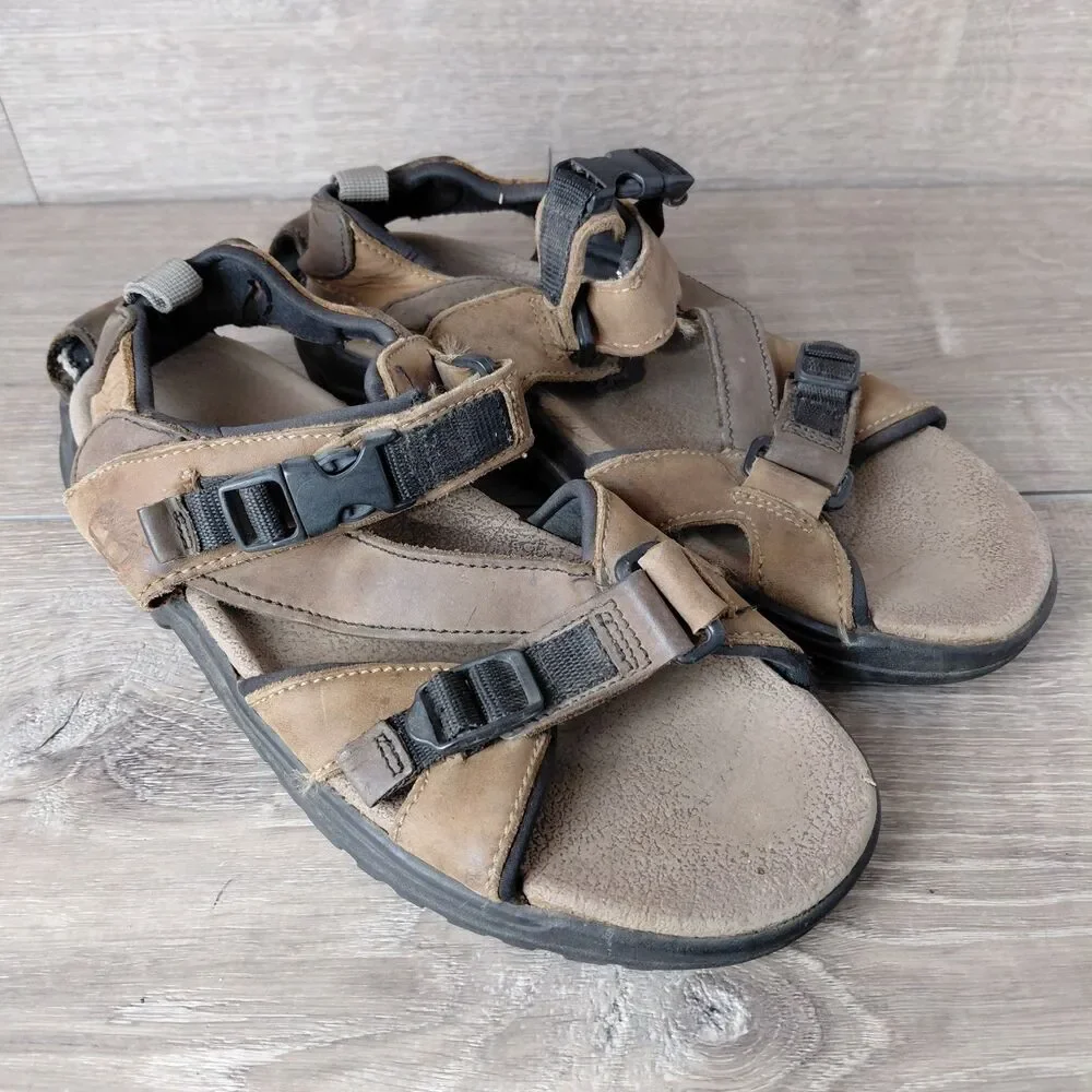 Timberland Sandals Mens 9 Brown Leather Trailway Outdoor Hiking Sport Beach Shoe